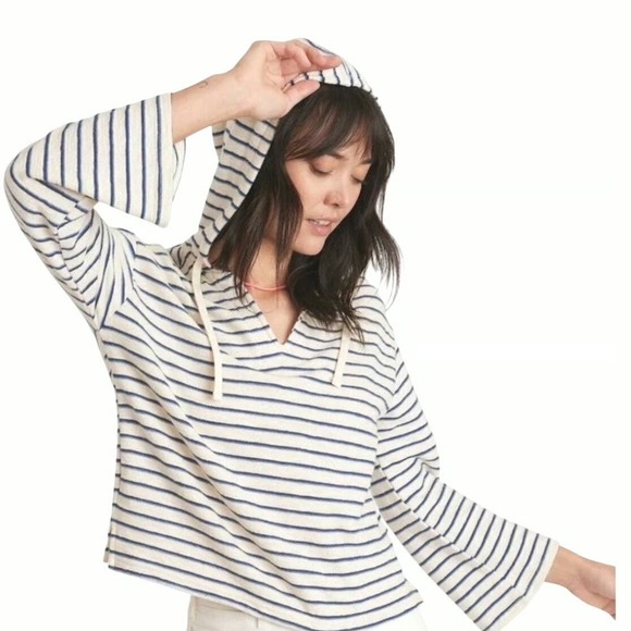 Marine Layer Tops - Marine Layer Playa Hoodie Navy Cream Stripe Cotton Blend Pullover | Sz XS | NWT